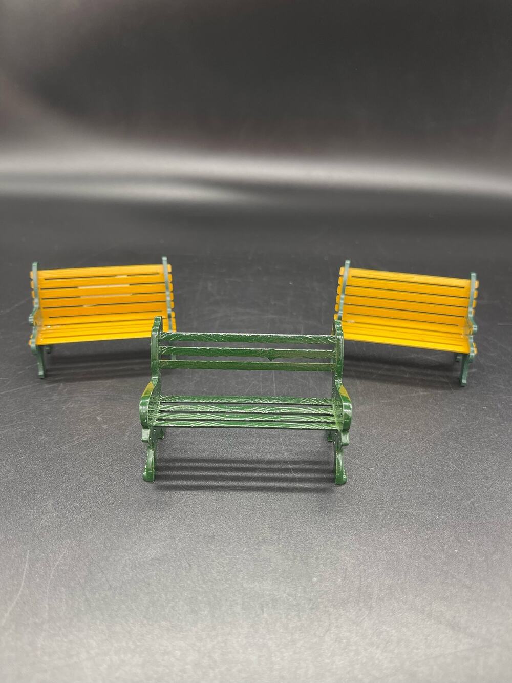 Dept 56 Wrought Iron Set of 3 Park Benches 2 Brown #52302 1 Green Department 56